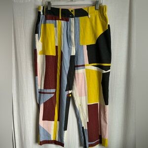 Anthropologie Multicolor Abstract Women's 100% Silk Cropped Pants